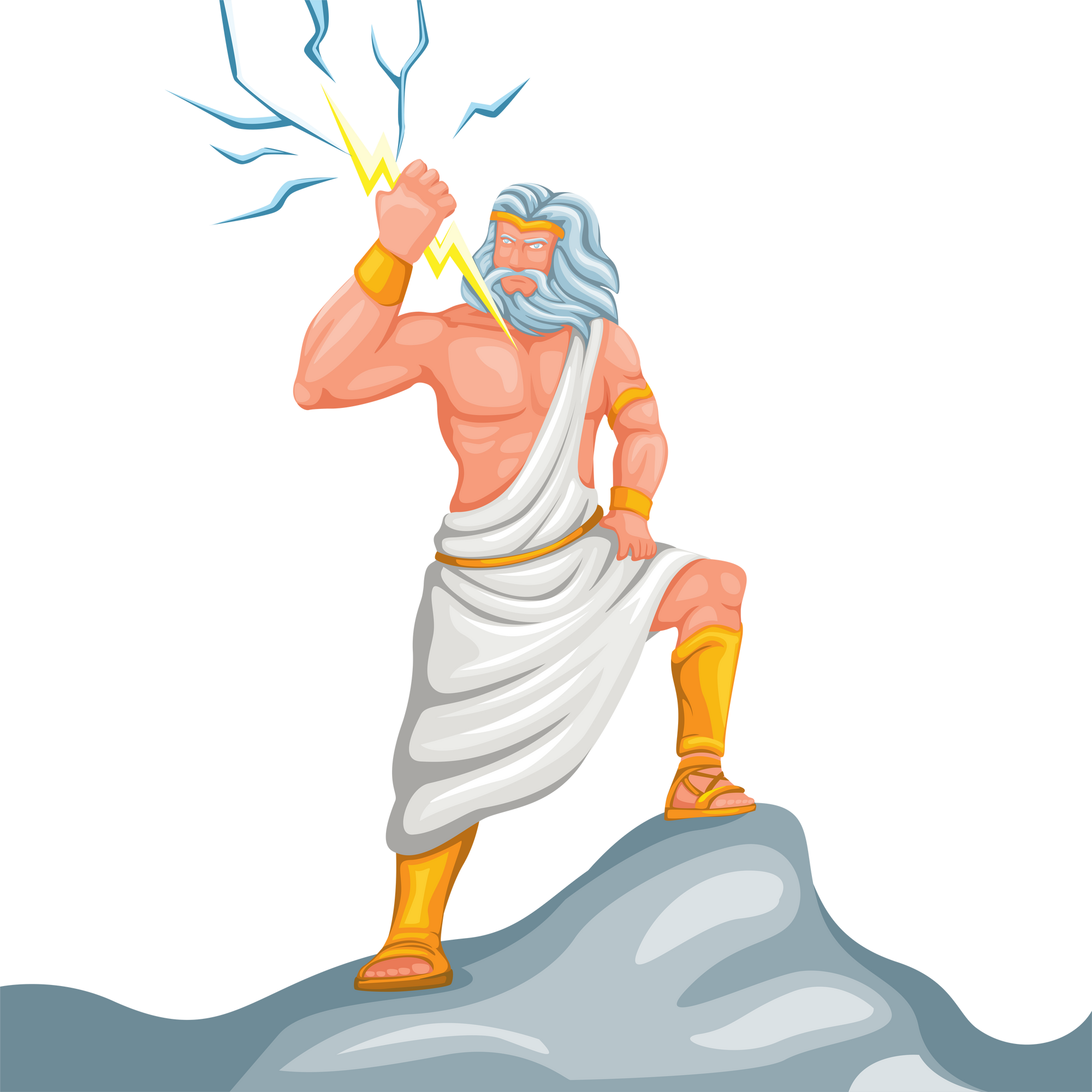 Zeus jupiter god of thunder with lightning bolt figure character classical greek roman mythology illustration